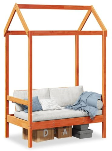 Homgoday Balkonbank, Bank mit Dach braun Wachs 117,5 x 70 x 176,5 cm aus Kiefernholz, Bank für Balkon, Gartenbank, robuste Bank für Terrasse