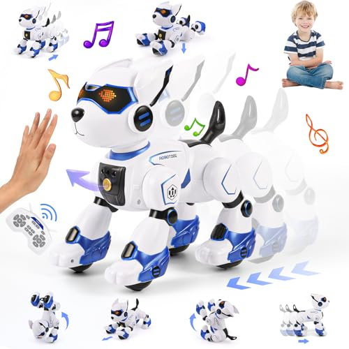 GuKKK Roboter Hund Kinder Ferngesteuerter Spielzeug, Fernsteuerung Haustier Roboterhund, Programmierbarer Roboterhund Spielzeug, Gestensteuerung Interaktive Berührung Tanzmusik Nachahmung RC (Blau)