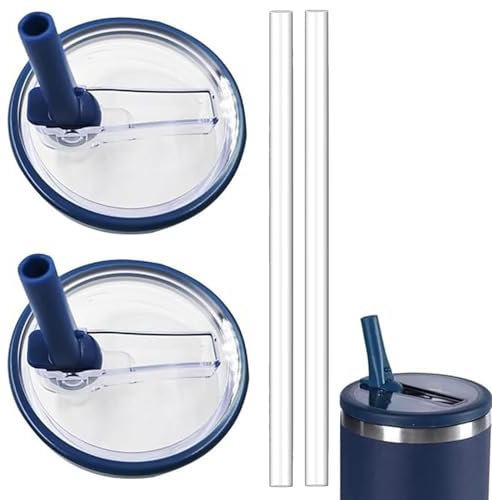 Suction 2 Pack Cup Lid with 2 Straw, Flip Top, Silicone, Blue, Classic, Tumbler Lid, for 40 Oz Tumbler with Handle