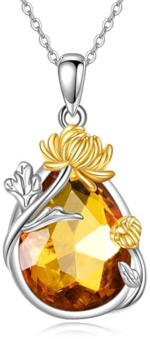 YFN Chrysanthemum Necklace Sterling Silver November Birthstone Pendant Necklace Citrine Jewelry for Women November Birthday Gifts