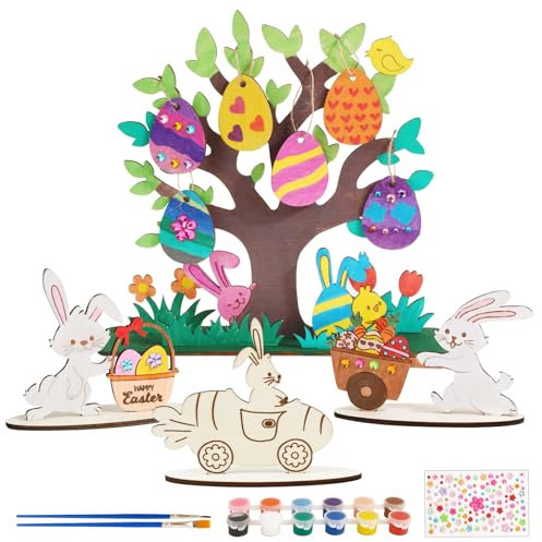 BOFUNX Ostern Baum Bastelset Kinder Ostern Basteln Holz Osterhase Ostereier Osterbaum zum Basteln und Bemalen für Osterndeko Kinder Jungen Mädchen Geschenk