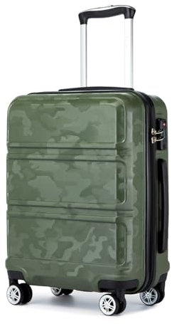 Kono Handgepäck Koffer Trolleys 55cm Leicht Hartschalenkoffer Reisekoffer mit 4 Rollen und TSA Schloss, 55x40x22cm, 39Liter, Zwillingsrollen Rollkoffer, ABS Hartschale (Grün/Camouflage, M)