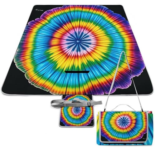MNVTSKOP Tragbare Picknickdecke, bedruckt, Hippie-Druck, faltbar, wasserdicht, Stranddecke, Reisedecke für Wandern, Rasen, Park, Camping, 140 x 140 cm