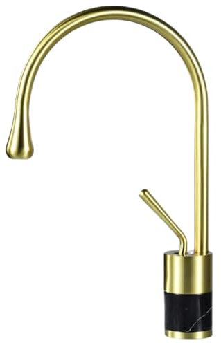 Goldene Natürliche Marmor Waschbecken Wasserhahn Gebürstet Gold + Schwarz Kurze Einlochwaschbecken Armaturen Mischer Kalt und Warmwasser Oben Zähler Becken Vollkupfer Messing Luxus Badezimmer Leuchte