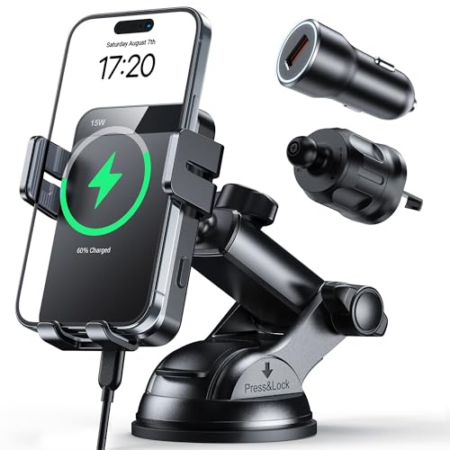 Handyhalterung Auto mit Ladefunktion,15W handyhalterung mit ladefunktion | mit 18W Autoladegerät Entlüftungsclips/Instrumententafel/Windschutzscheibe für iPhone Samsung Huawei(Schwarz-QC3.0)