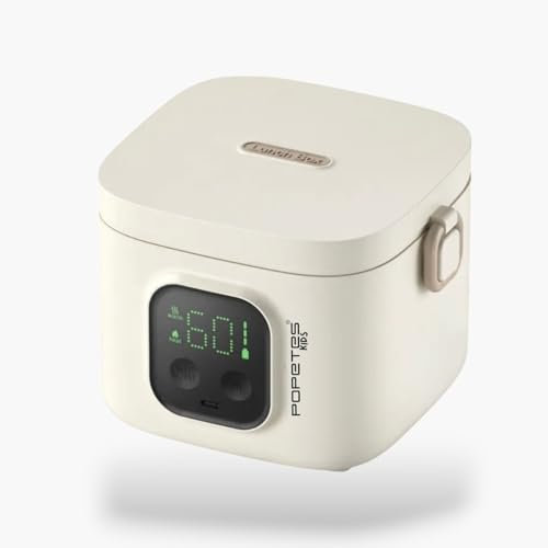 Popetes Kids - Calentador de alimentos portátil LUNCH BOX© blanco | Inalámbrico, USB, recipiente acero inoxidable hermético | 2 modos: calentamiento 20–80 min y mantenimiento del calor 6h+
