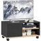 HOMCOM Meuble TV sur roulettes avec 2 Freins - 2 niches + Placard Porte 2 Passe-Fil - en Bois Noir chêne Clair