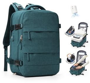 SZLX Sac à Dos Sous Vide Voyage 40x30x20 avec pompe Bagage Cabine 40x30x20 Ryanair Wizz air Easyjet Bagage à Main Sac pour Ordinateur Portable 61 Pouces Femme Homme avec Compartiment Chaussures