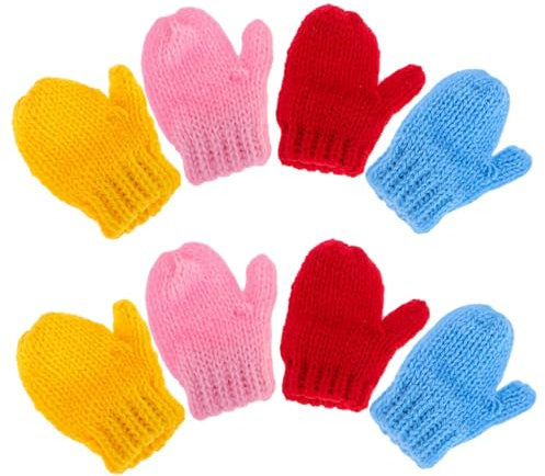 ORFOFE 8 Stück Teiliges Mini Strickhandschuhe aus Weicher Wolle für Puppen DIY Bastelzubehör Bunte Handschuhe in Rot Gelb und Blau für Puppenhaus und Kreative Verkleidung