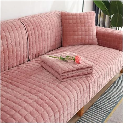 Universal Samt Plaid Sofabezug Dicke rutschfest Plüsch Couchschutz für Wohnzimmer Warm Flanell Kissen Armlehne Rückenlehne Bezüge Rosa 70x70cm 1PC