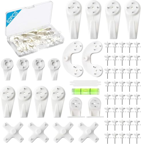 Picture Hanging Kit, 62PCS Concrete Wall Hardwall Hangers for Cinder Block, Picture Hanger, No Damage Wall Hooks for Photo Frame Art Painting Non-Trace Drywall Stucco Concrete Hooks