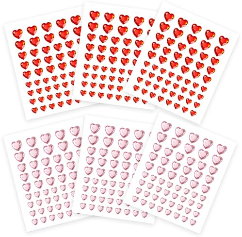 Herz Selbstklebend Aufkleben, 360 Stücke Glitzer Kristall Edelsteine Aufkleber, Valentinstag Herz Basteln Strass Sticker, für Valentinstag Hochzeit Gästebuch Geschenkbeutel DIY Handwerk Dekoration