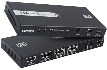 Cable Matters HDMI 2.1 Audio Extractor with eARC, Dolby Atmos, DTS, HDMI to Optical Adapter for TV, Amplifier, Works with Sonos, Samsung Soundbars, Max 5.1 Ch for Optical, No PS3, Xbox 360 Support