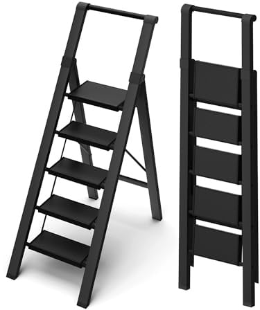 BEFITMACE 5 Step Ladder Foldable, Lightweight Aluminum Step Stool