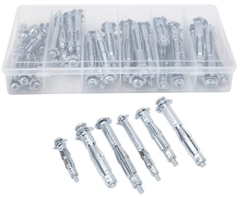 42PCS M4~M6 Expansionsbolzen Gipskartonschrauben-Kombinationssatz, Trockenbauschraubensatz mit verstärkenden Ankerflügeln, integrierten selbstklebenden Unterlegscheiben mit
