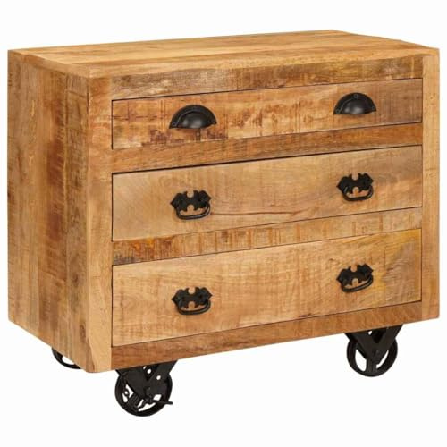 HFXHIJXQ Sideboard Küche Mango Massivholz 70x38x63 cm 3 Schubladen Vintage Hochkommode Braun Modernes Design Robust & Langlebig für Wohnzimmer Flur Esszimmer