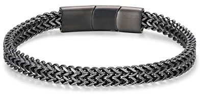 Qumfole Armband Herren-Edelstahl Magnetschnalle Verlängerungsschnalle Schwarz Silber