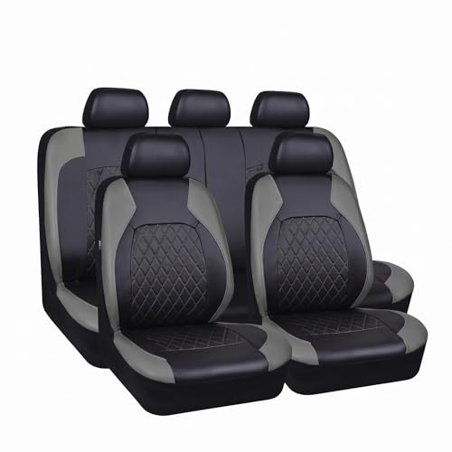 GarveeMore Autositzbezüge Set Universal mit Rhombus Motiv, 9-teilig | Sitzbezug Set aus PU-Leder, Fahrersitzbezug Beifahrersitzbezug Rücksitzbezug, Fit Komplettset Autositzschoner Autositzzubehör