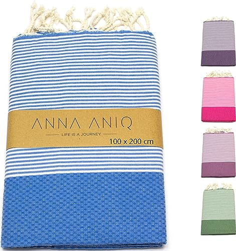 ANNA ANIQ Hamamtuch groß 100x200 cm Strandtuch XXL Saunatuch - 100% Baumwolle Fouta Pestemal Stranddecke Saunakilt Herren Saunahandtuch Damen Badetuch Pareo Strandhandtuch (Ozean-Blau)