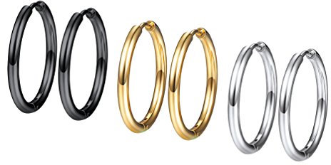 PROSTEEL 3 Paare Ohrringe Set 20mm Creolen Huggie Kreolen Ohrringe Edelstahl Hoop Klappcreolen Ohr Piercing Gold Schwarz Silber 3 Farbe Set