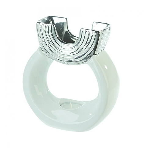Casablanca - Duftlampe Aromabrenner Omega weiß Silber 17 cm, Keramik
