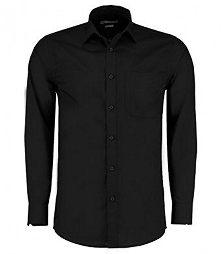 Kustom Kit Mens Tailored Poplin Shirt - Easy Iron Fabric, Black, Size 16