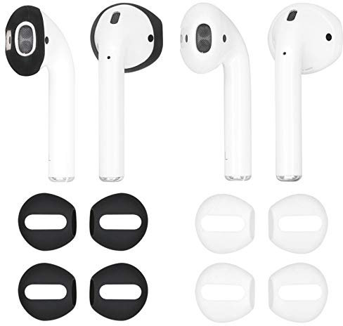 (Fit in Case) 4 Pairs Replacement Super Thin Slim Anti-Slip Silicone Earbuds Ear Tips and Covers Skin Accessories for Apple AirPods or EarPods Headphones [ Fit in Charging Case ] (Black & White)