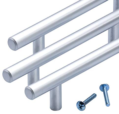 Stahlia Möbelgriffe massiv Stahl Chrom Matt 128 mm Schrankgriffe Ø12mm (1 Stück) Vollmaterial Schubladengriffe Küchengriffe Stangengriff Handgriff Relinggriff