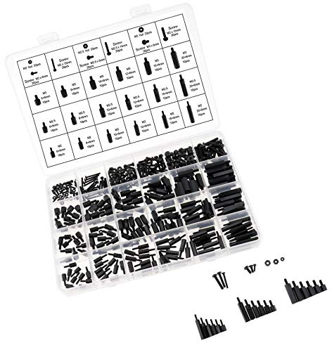 360x M2 M2,5 M3 Nylon Schwarz Männlich zu Weiblich Hex Spacer Schraube Mutter Abstandshalter Zubehör Sortiment Kit Set mit Box und Schraubendreher für PCB Electronics Computers
