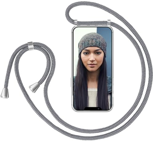 ZhinkArts Handykette kompatibel mit Apple iPhone 11 Pro - 5,8 Display - Smartphone Necklace Hülle mit Band - Handyhülle Case mit Kette zum umhängen in Grau
