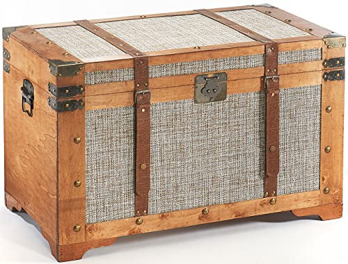 Kobolo Truhe FLORENCE – Schatztruhe aus Holz mit Metalldetails & Kunstlederverschlüssen, 80x45x50 cm, stilvolle Aufbewahrung & dekorativer Blickfang