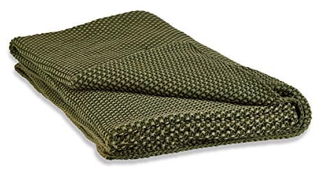 Loberon Plaid Amberley, handgearbeitete Qualität, hübsches Strickmuster, Wohntextilien, Wohndecke, Tagesdecke, Baumwolle, grün