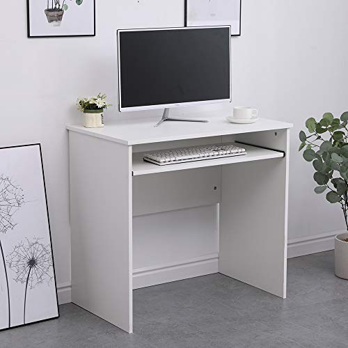 Home Source Compact Computer Office Desk PC Laptop Table, Study Gaming, White, 80cm