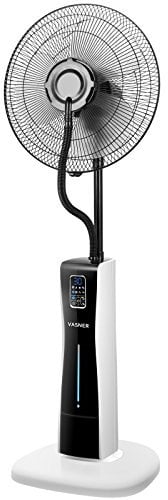VASNER Cooly - Ventilatore a piantana, con telecomando, silenzioso, oscillante, nebulizzatore d’acqua, timer, 3 livelli di velocità (Bianco)