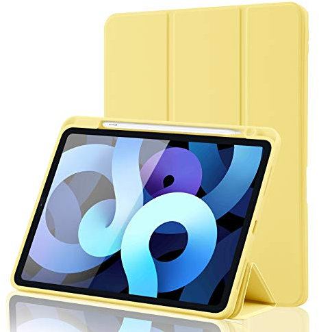 Case for iPad Air 11 Inch 2025 M3/2024 M2/Air 7 6 5 4 Generation (2025/2024/2022/2020) 10.9 Inch with Pencil Holder, Smart Stand Cover, Supports Apple Pencil Charging, Auto Wake/Sleep - Yellow