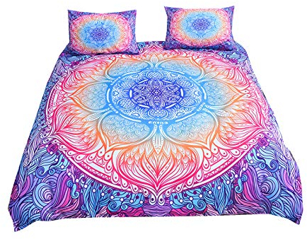 Bettwäsche-Set für Mädchen Frauen 3D Mandala Lotus Muster Moderne Kreative Mehrfarbige Indische Böhmische Geometrische Kunst Graffiti Polyester Bettbezug und Kissenbezug (Multi 2, 2Pcs 135x200 cm)