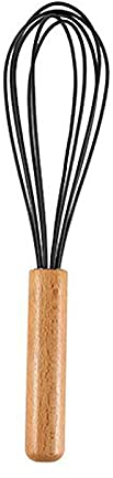 Fouet de cuisine en fil de silicone de 25,4 cm avec manche en bois - Fouet à main - Batteur à œufs pour mélanger les œufs - Noir
