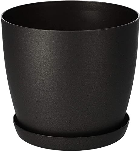 Flower Pots 6 Colours 8 sizes Matt Plastic Plant Pots Planter + Saucer Tray Deco (Black Graphite Matt, 18 cm)