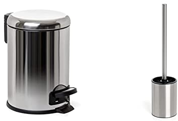 TATAY Papelera Baño con Pedal de Acero Inoxidable, 3L de Capacidad, Interior Extraíble, Cierre con Caída Amortiguada + Escobilla de Baño Satin, Fabricada en Acero Inoxidable