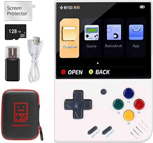 Miyoo Mini Plus Handheld-Spielekonsole, 3,5-Zoll-Open-Source-Retro-Spielekonsole mit 128G TF-Karte, eingebaute 15000 + klassische Spiele, Unterstützung WiFi,Mit Aufbewahrungstasche