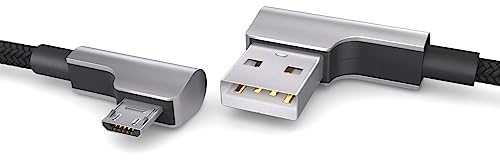 Cable micro USB de nailon de 0,3 m negro, conector en ángulo de 90 grados, cable de carga de USB a micro USB, cable de datos, cable de carga, USB 2.0