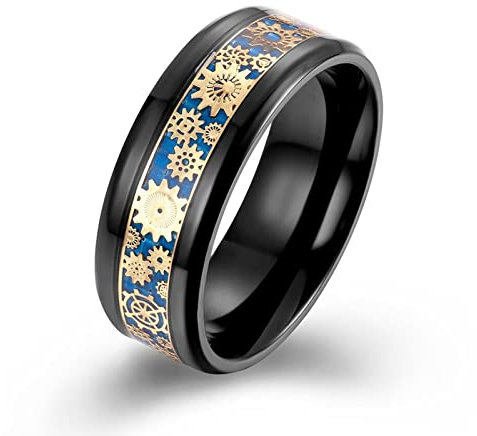Edelstahl Ringe Herren Schwarz, Ring Männer 60 (19.1) Schwarze Ringe Mechanisches Getriebe Ring Jewelry