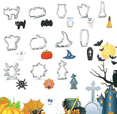 FANXIYA 12 Stück Ausstechform für Halloween, Plätzchen Ausstecher Allerheiligen aus Edelstahl Ausstechform Set für DIY Cookie, Fondant, Torten, Party-Deko