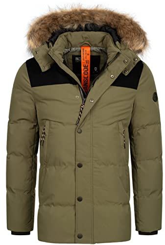 Indicode Herren Hexyl Winterparka Steppjacke mit Kapuze und Corddetails | Warme Outdoorjacke für Winter und kalte Tage, Herrenjacke, Parka, Übergangsjacke, Wintermantel, Freizeitjacke für Männer