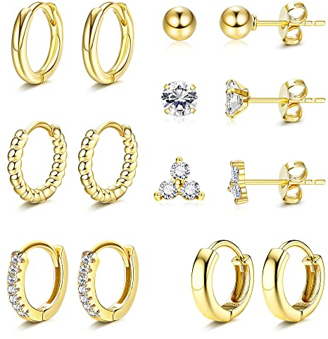 MILACOLATO Ohrringe Damen Gold Huggie Creolen Ohrringe Für Frauen 14k VerGoldet Hoop Und Ohrstecker Ohrringe Set Hypoallergen Tiny CZ Ball Ohrringe Knorpel Ohrringe Für Frauen Gold