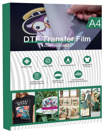 LUCKIGUCK DTF Transfer Film A4 Transferfolie Textil Bedruckbares Mattes Bügelpapier Für Dunklen Hellen Stoff für Epson Tintenstrahldrucker (21.3 x 29.7 cm, 20 Sheets)