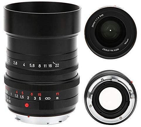 Kameraobjektiv, 35 mm F1.4 Humanistisches Weitwinkel-Prime-Objektiv mit Vollformat für Leica M-Mount-Kameras mit integrierter kreisförmiger versenkbarer Haube