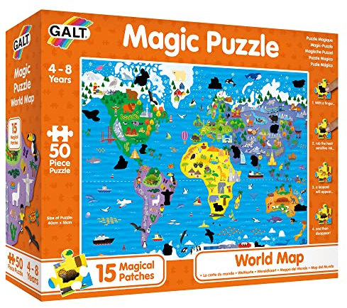Galt, Magic Puzzle - World Map, 50 piece Puzzle for Age 4+