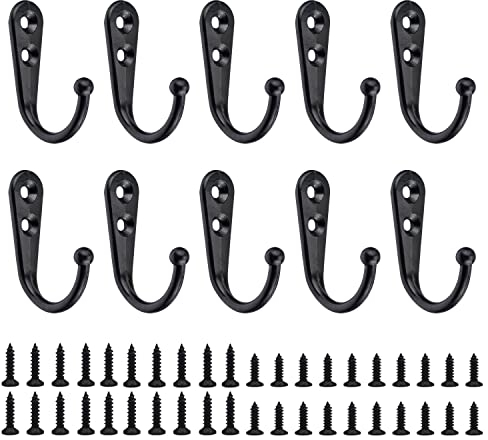 Titelleiste:10 Stück Retro-Einzelhaken, mit 40 Stück Flachkopfschrauben, Badezimmerhaken, Kleiderhaken mit Löchern, Mini-Wandhaken, zum Aufhängen von Hüten, Handtüchern, Taschen, Schlüsseln (schwarz)