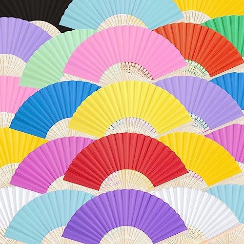 JOHOUSE 28 Packs Paper Folding Hand Fans for Women Foldable, 8.3 Inch Multicolored Paper Fans Handheld Portable Bulk for Wedding, Outdoor Party Favors, Bridal Shower DIY Decoration Photography Props